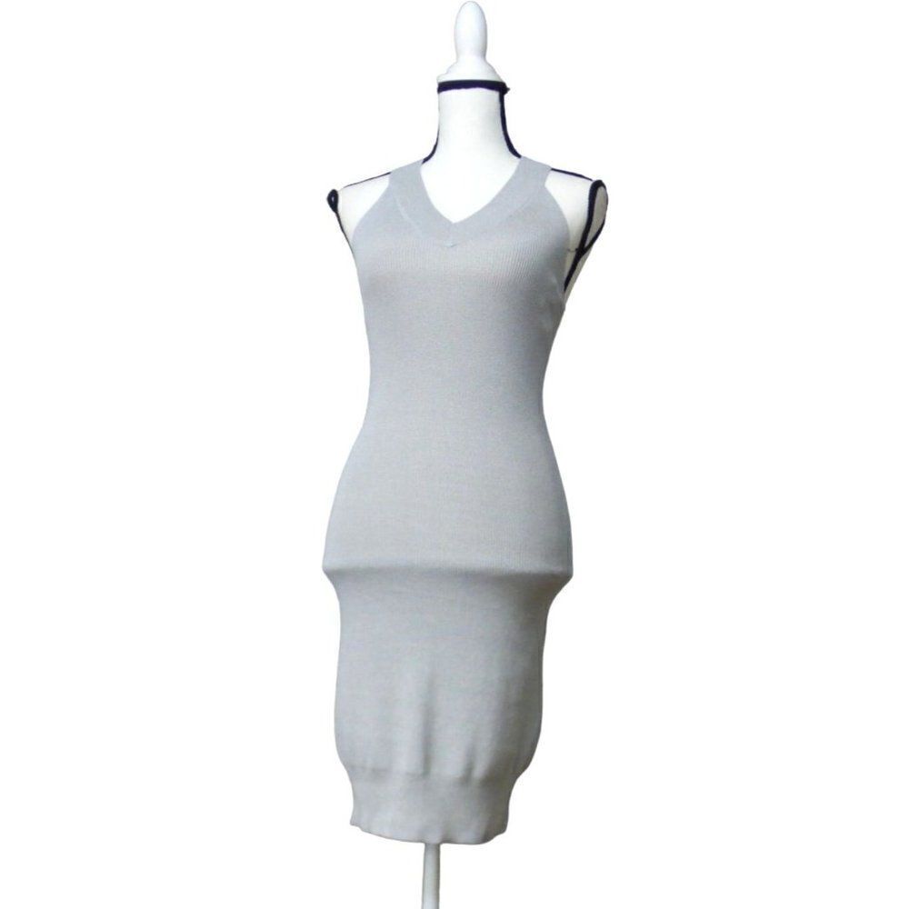 UNIQ Women’s V-neck, Racerback Sweater Bodycon Dress, Light Gray, M/L